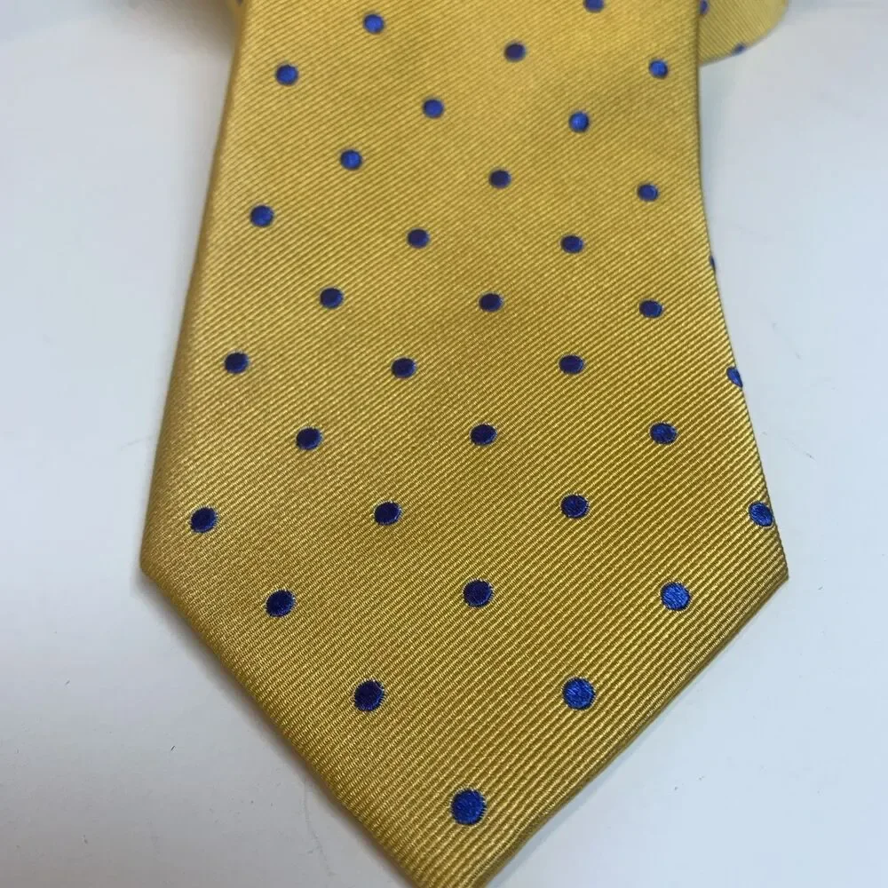 Charles Tyrwhitt 100% Silk Tie Necktie Yellow Blue Polka Dot Designer 58”